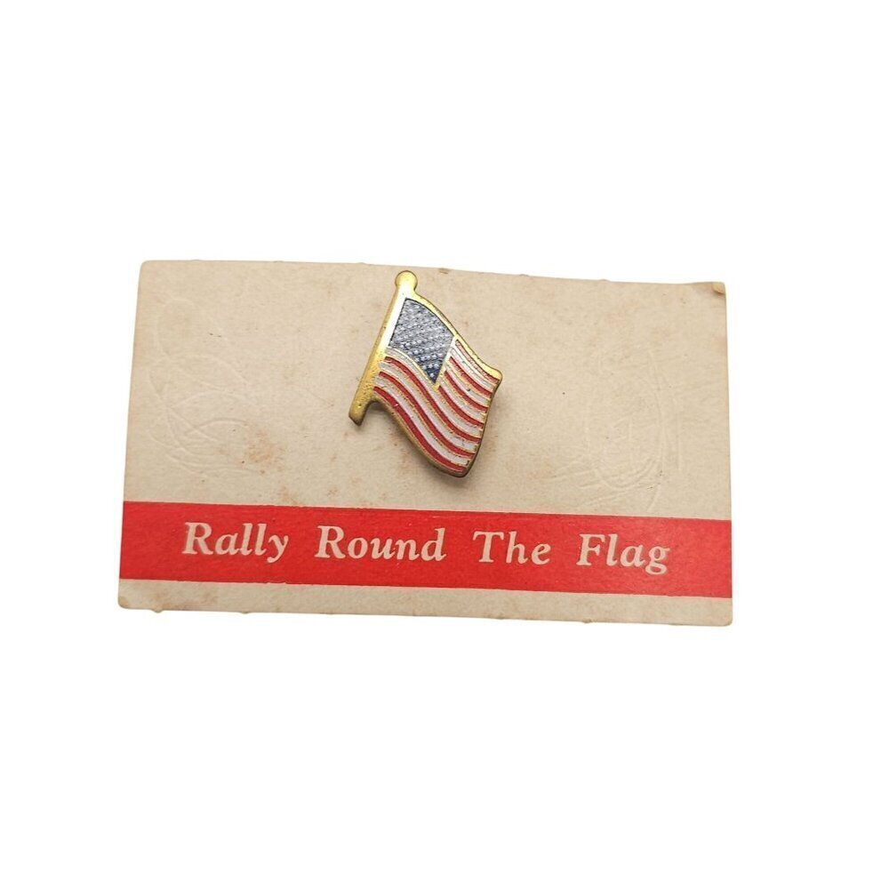 Vintage American Flag Lapel Pin On Original Card